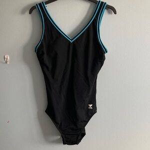 TYR Black One-Piece Swimsuit with Turquoise Trim 12L/34L long torso
